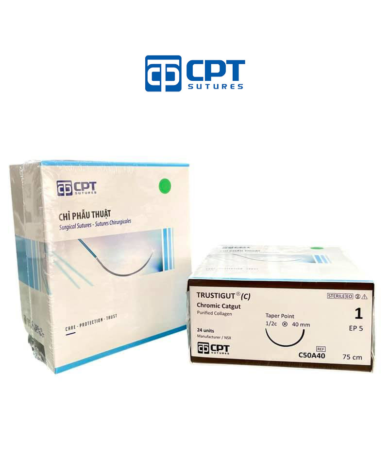 Chỉ phẫu thuật tự tiêu tan chậm CPT Trustigut (C) Chromic Catgut số 1 - C50A40