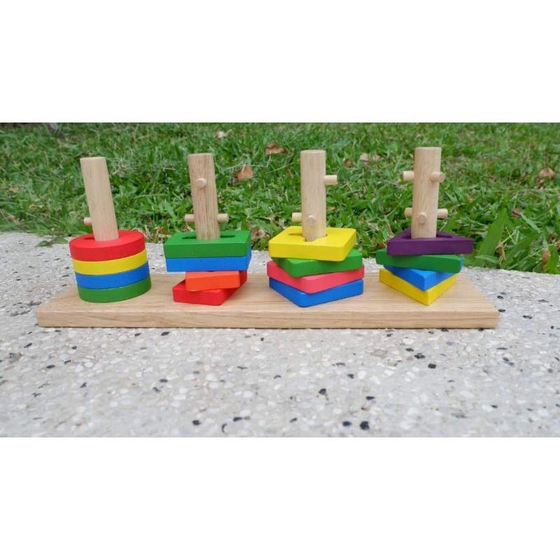 ĐỒ CHƠI- CỘT XẾP HÌNH MONTESSORI 4 CỌC &amp;CHỐT- Đồ chơi gỗ an toàn, học tập, giải trí, thông minh, trí tuệ cho trẻ