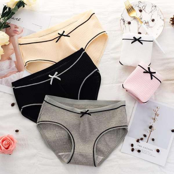HÀNG XUẤT - Quần lót nữ cotton gân tăm phối nơ cực xinh