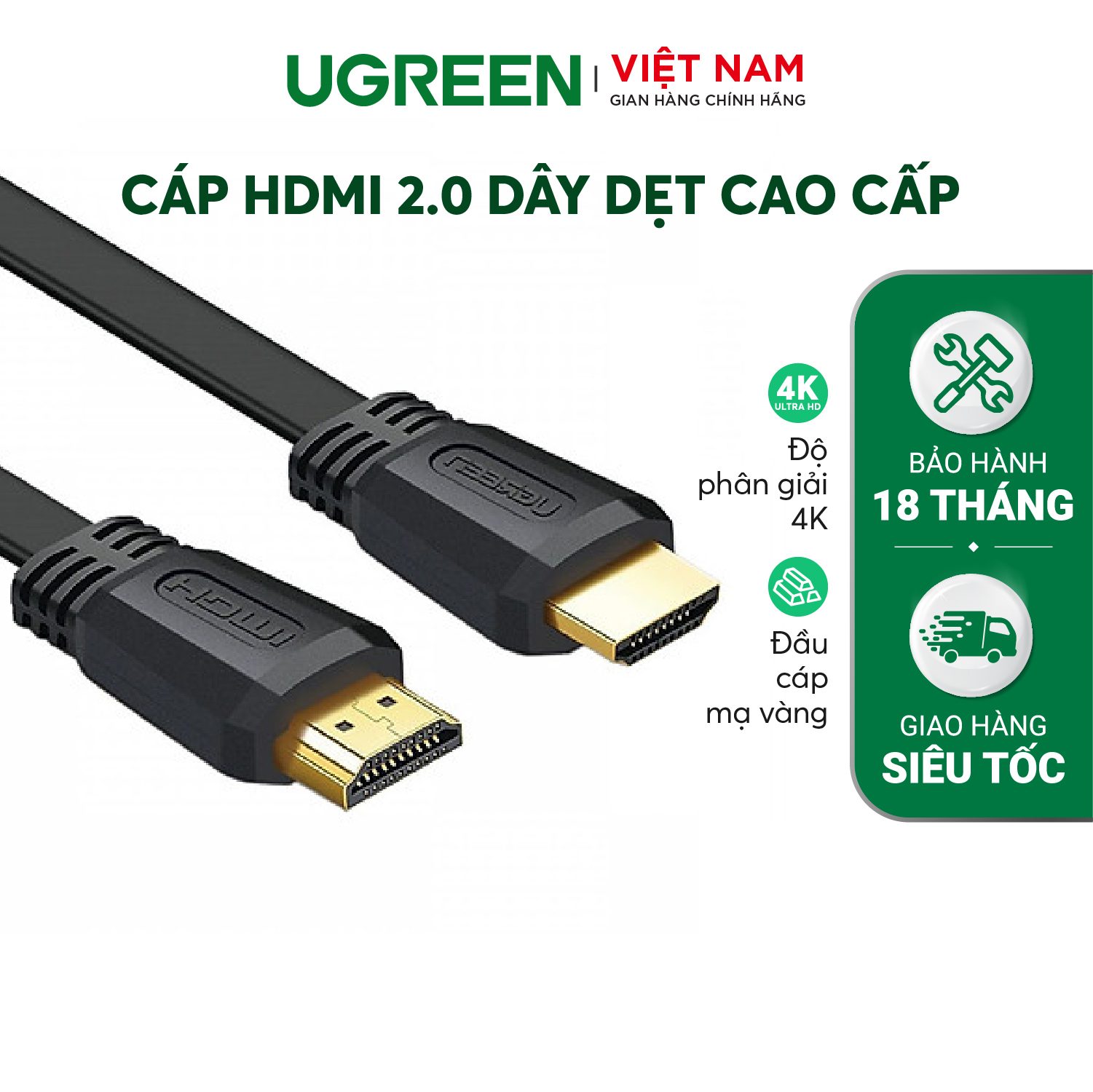 Hình ảnh Ugreen 50819 HDMI 2.0 FLAT CABLE ED015 - Hàng Chính Hãng