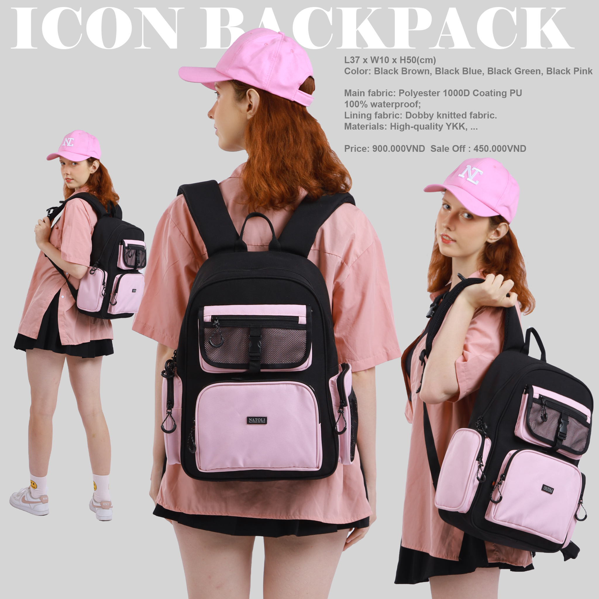 Balo unisex ICON BACKPACK chính hãng NATOLI chất vải canvas fashion kháng nước dày dặn chống sốc