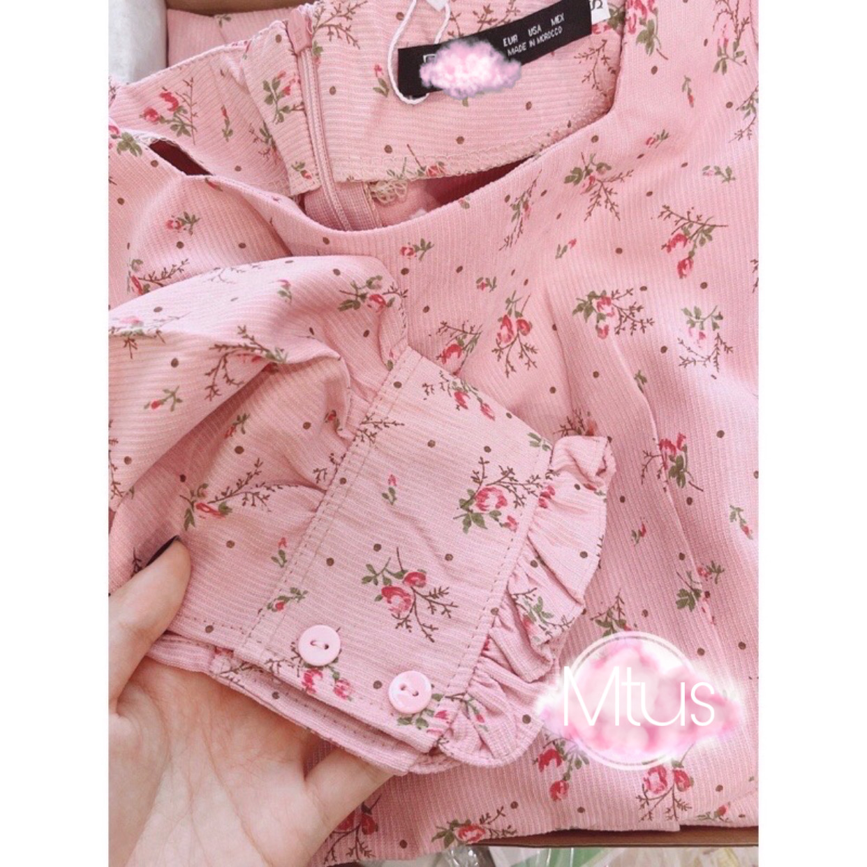 Đầm nhung hoa nhí cổ vuông vintage hàn quốc - váy babydoll nhung tiểu thư