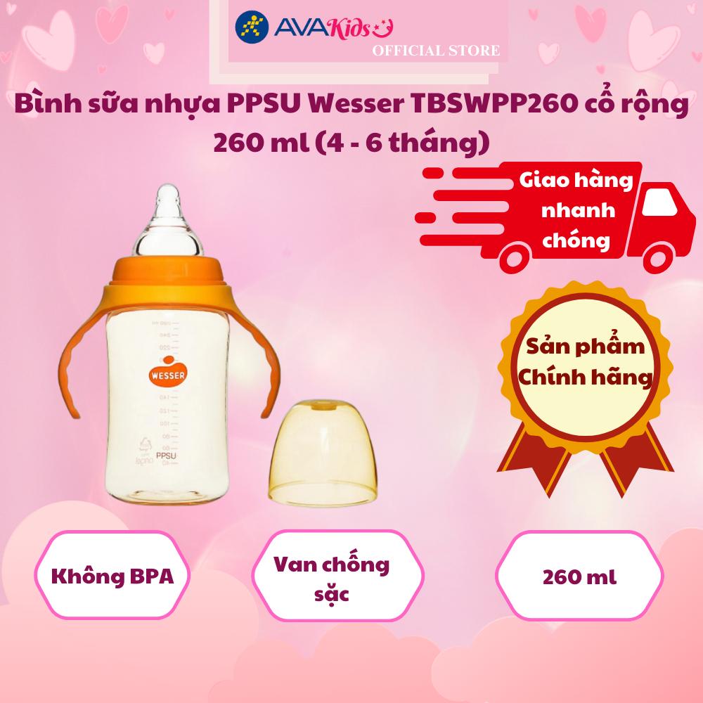 Bình sữa nhựa PPSU Wesser TBSWPP260 cổ rộng 260 ml (4 - 6 tháng)