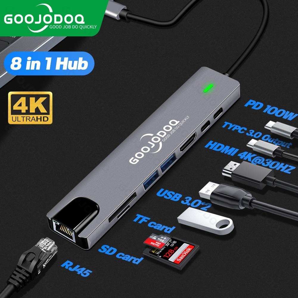 Bộ chuyển đổi GOOJODOQ từ Type C ra đa cổng kết nối 8 trong 1 cho laptop táo Pro