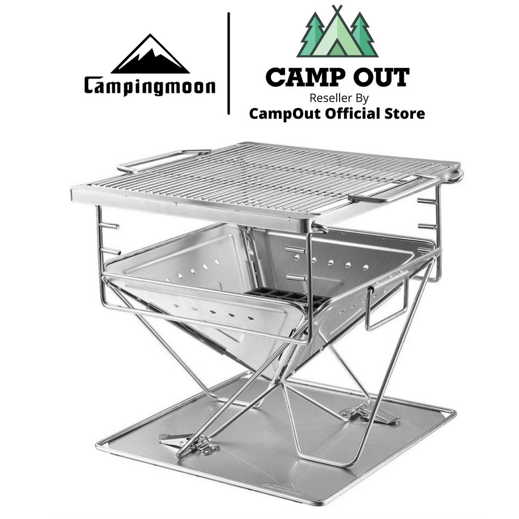 Bếp nướng than than hoa inox đồ cắm trại Campingmoon campoutvn MT35 du lịch dã ngoại xếp gọn có túi kèm theo dùng 8-10 người ăn A015