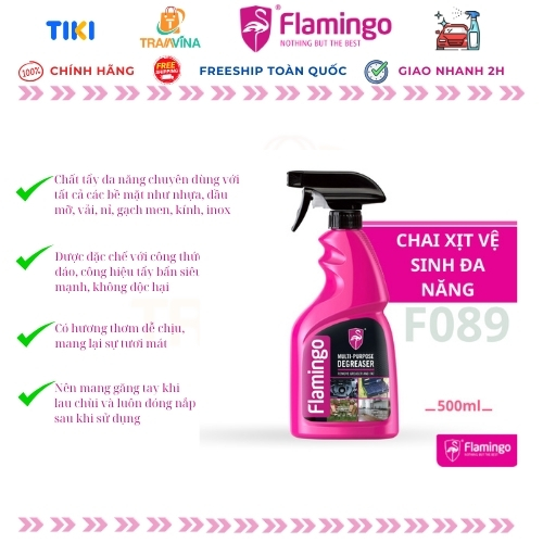 Chai xịt vệ sinh đa năng trên mọi bề mặt da, nỉ, crom, kính, hương thơm dễ chịu, an toàn Flamingo F089 - 500ml - Hàng chính hãng