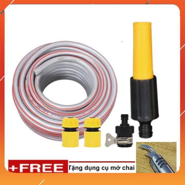 Vòi Xịt️Evoucher Bộ dây vòi xịt nước rửa xe, tưới cây , tăng áp 3 lần, loại 20m 206622-5 cút sập, + mở chai