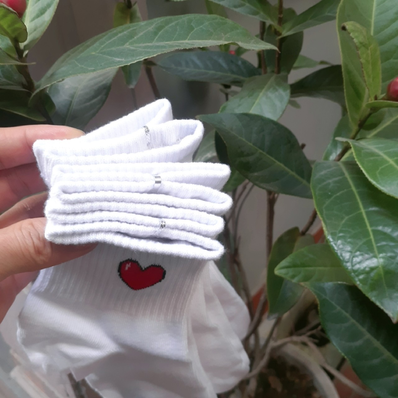 Tất cotton trắng họa tiết trái tim, tia chớp, quả bóng Vớ dệt kim unisex hàng loại đẹp