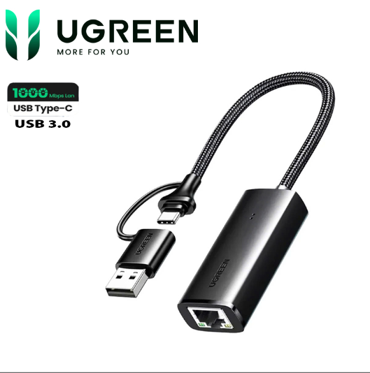 Cáp Chuyển Đổi Mạng USB 3.0 &amp; USB-C Sang Lan hỗ trợ 10/100/1000 Mbps Ugreen 15638 - Hàng chính hãng