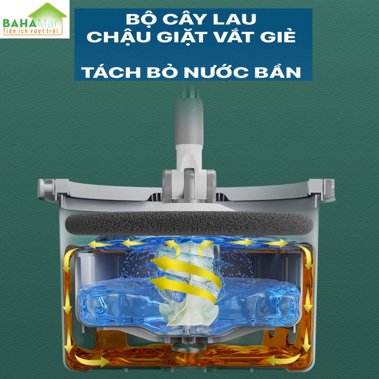 BỘ CÂY LAU SÀN   CHẬU GIẶT VẮT GIẺ CÓ TÁCH BỎ NƯỚC BẨN  BAHAMAR  thuận tiện lau và giặt giẻ