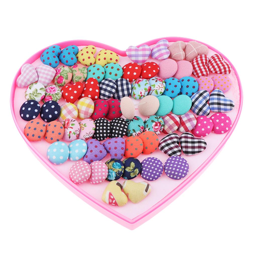 Cute 36 Pairs Vintage Colorful Cloth Button Studs Earrings Ear Stud Jewelry