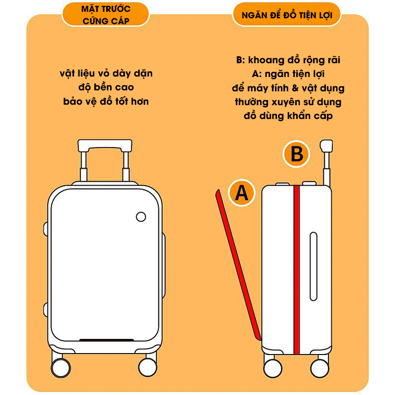 Vali Du Lịch Size 20 Idobi 23-15, Vali Kéo Thời Trang Có Ngăn Để Laptop Và Khay Đựng Cốc