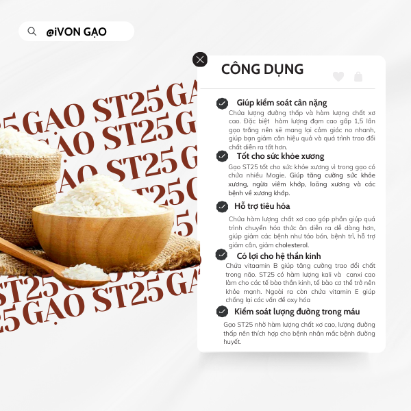 Gạo ST25 - Túi 5 kg - Dẻo, thơm, mềm cơm