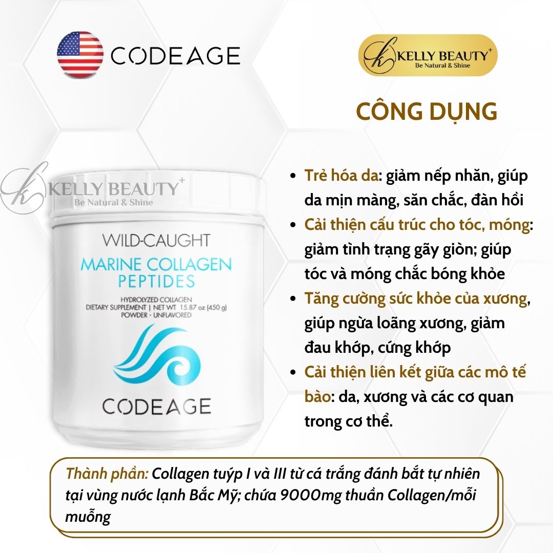 Hình ảnh Bột Collagen Thủy Phân CODEAGE Marine Collagen Peptides 9000mg | Kelly Beauty