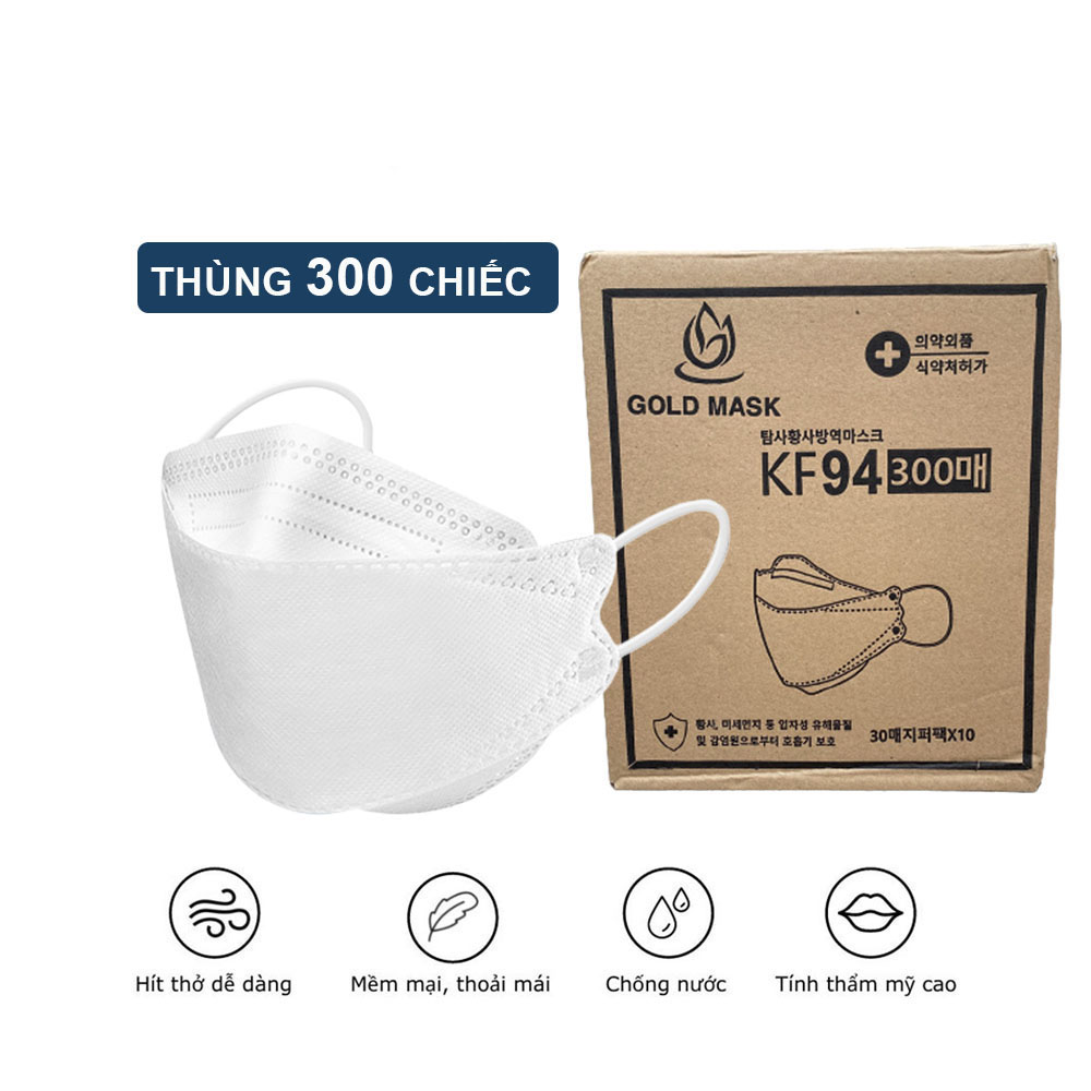 Thùng khẩu trang KF94 Gold Mask tiêu chuẩn Hàn Quốc kháng khuẩn chống bụi mịn cao cấp