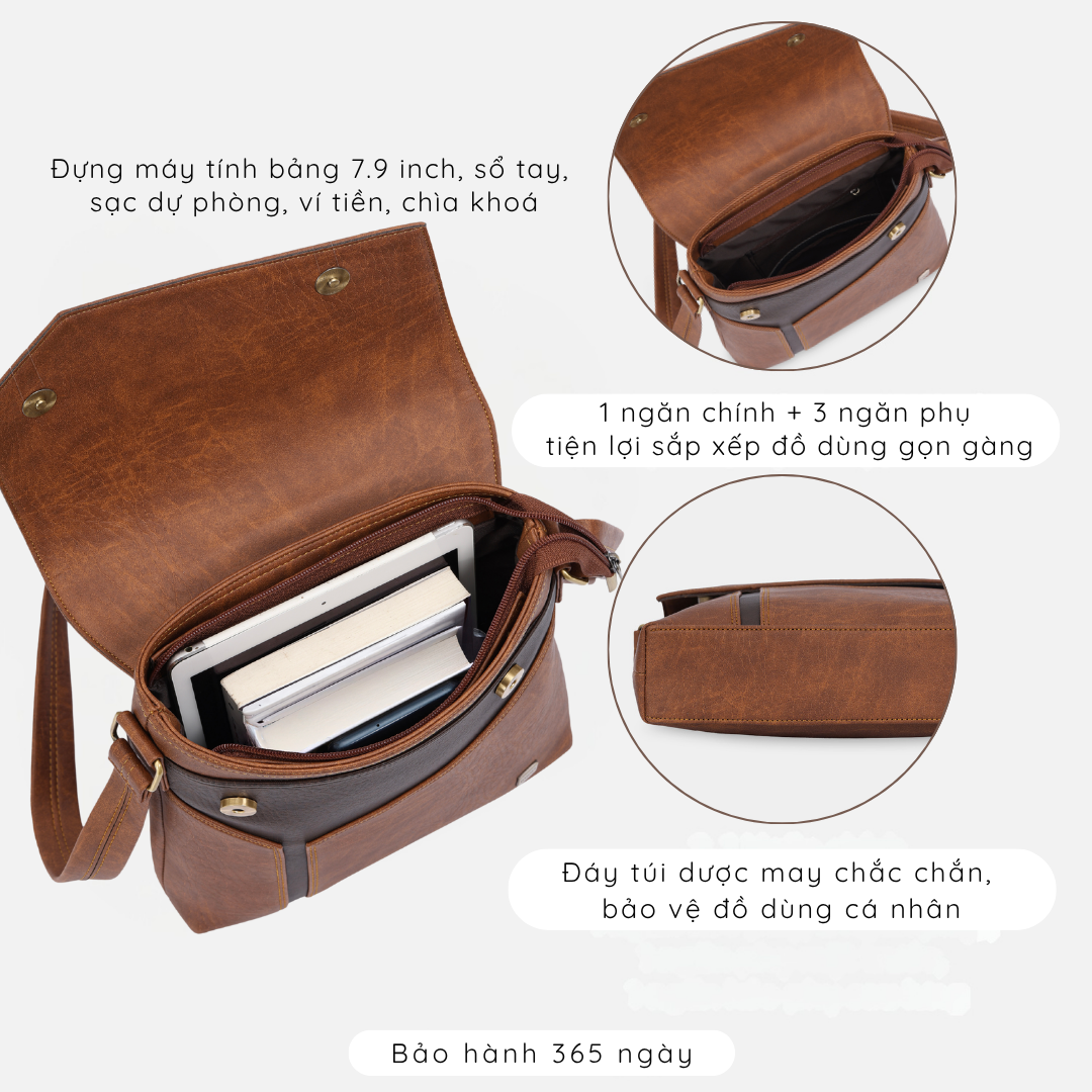 Túi đeo chéo nam nữ IDIGO MB2 - 3398, túi công sở dáng chữ nhật đựng máy tính bảng 7.9 inch