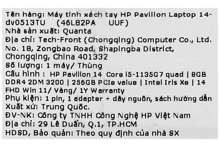 Laptop HP Pavilion 14 dv0513TU i5 1135G7/8GB/256GB/14&quot;F/Win11/(46L82PA)/Vàng - Hàng chính hãng