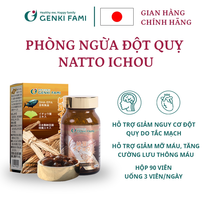 Viên Uống Phòng Ngừa Đột Quỵ, Bổ Não Nattokinase 3000FU Natto Ichou Genki Fami Nhật Bản