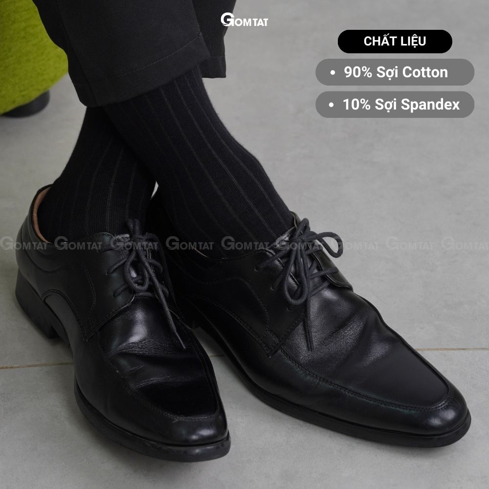 Combo 10 đôi tất vớ nam đi giày tây cổ cao GOMTAT họa tiết gân chìm màu đen, chất liệu cao cấp- TAYGANCHIM-DEN-CB10