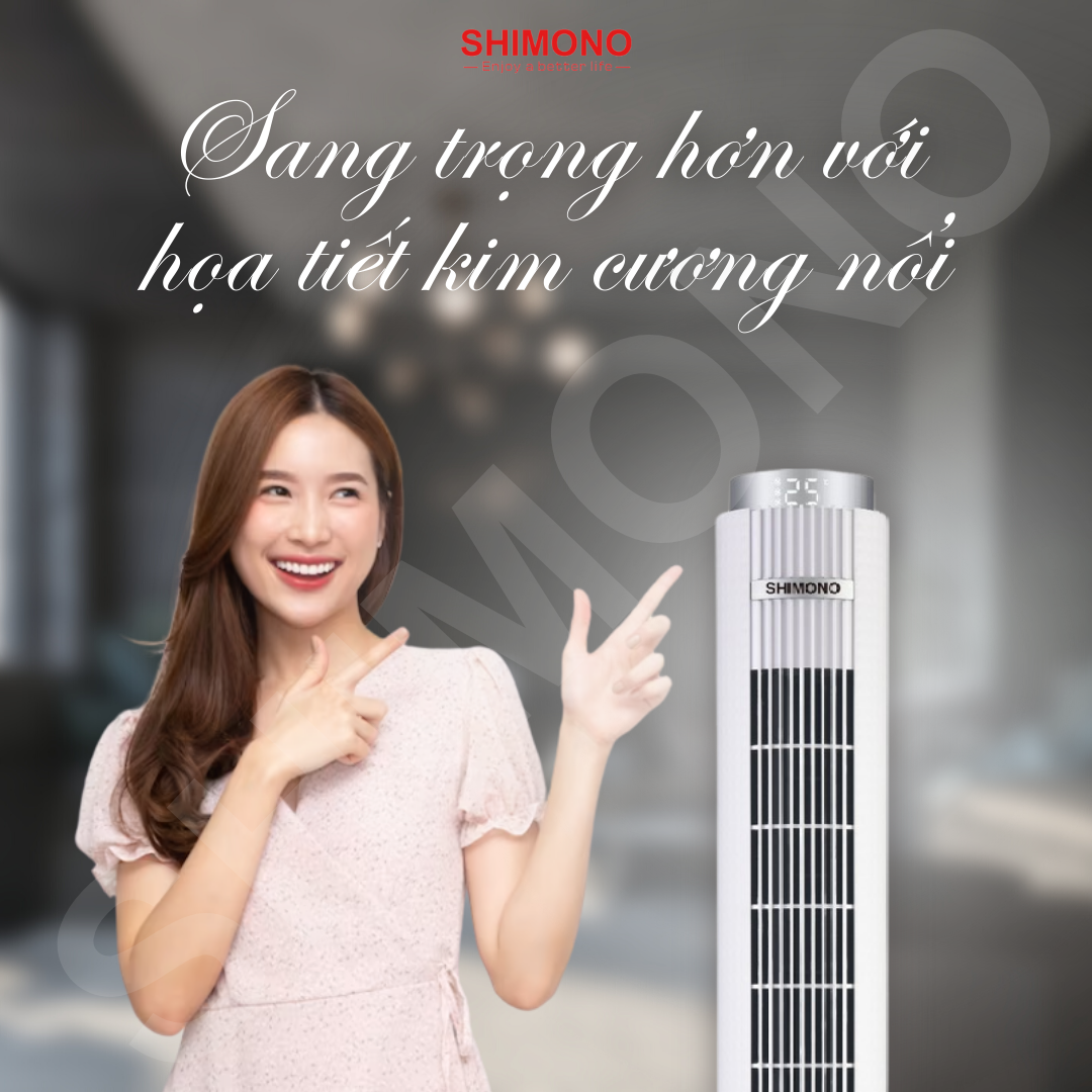 Quạt Tháp SHIMONO SM-TF42FL Màu Vàng Đồng Cao Cấp Có thể Nghiêng 10 độ Vận Hành Êm Ái BH 12 Tháng  Hàng Chính Hãng
