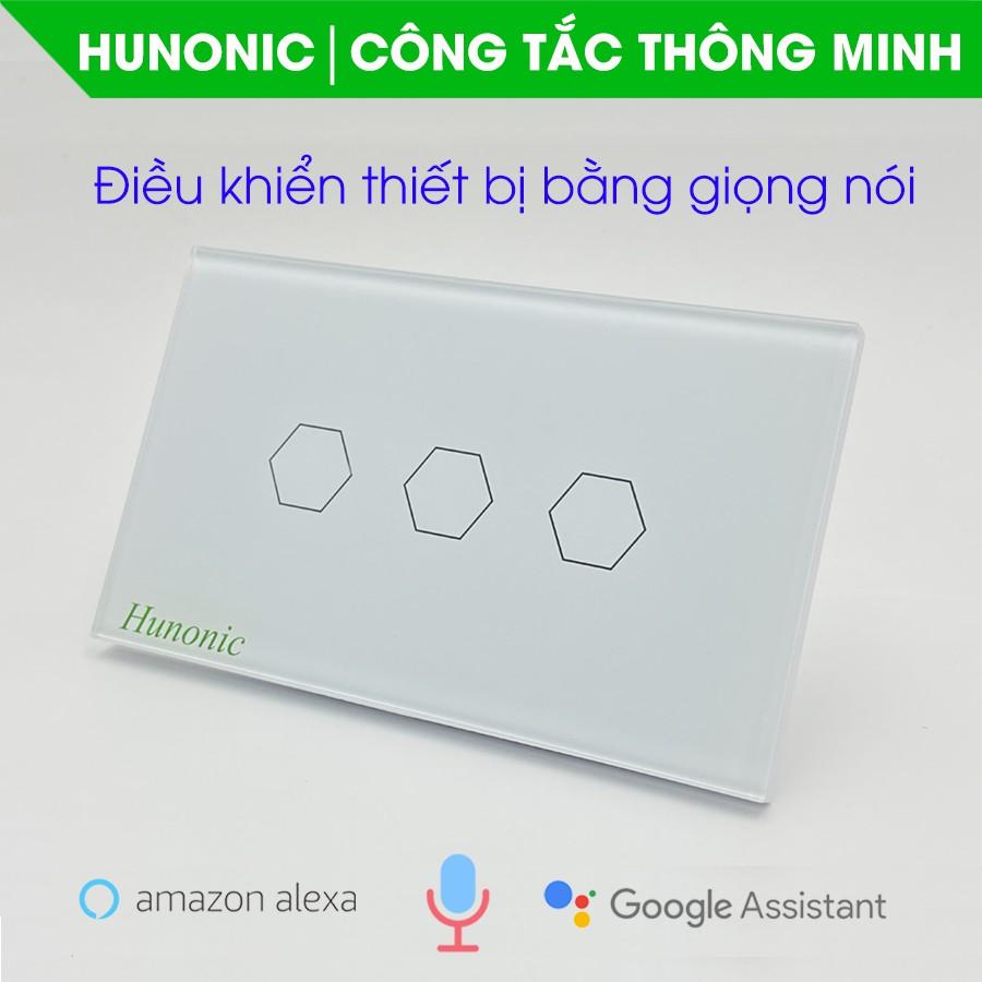 Công tắc thông minh Smart Home 3 nút tích hợp ổ hỗ trợ Google Assistant . Công tắc cảm ứng WIFI kính cường lực- Công tắc