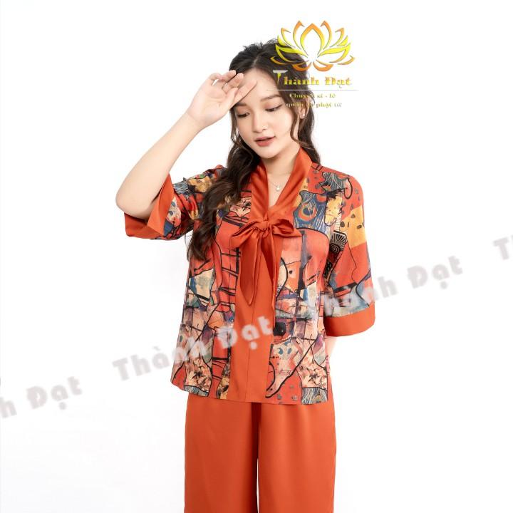 Bộ Quần Áo Đi Chùa Lụa Nơ Chất Lụa Vân Mềm Mịn, Thoáng Mát, Mặc Cực Đẹp, Thoải Mái, Duyên Dáng Trẻ Trung