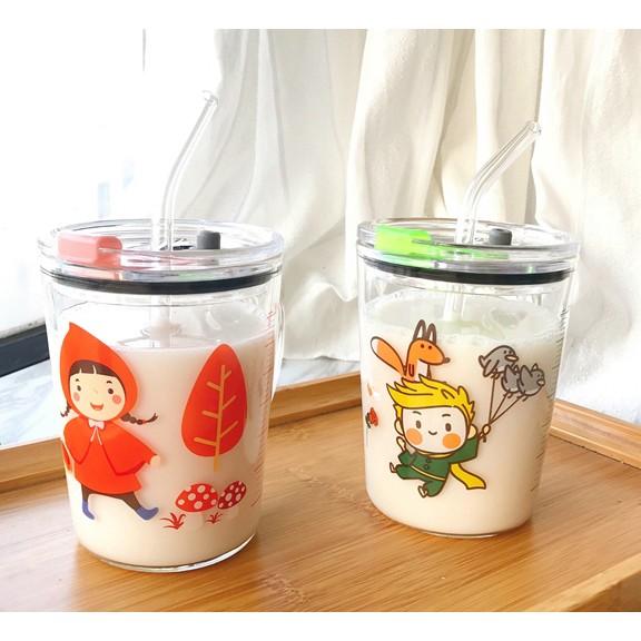 Cốc tập uống sữa cho bé 400ml có chia vạch, kèm ống hút và nắp đậy