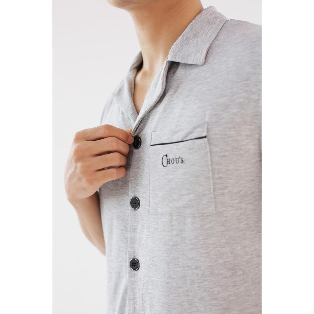 Pyjama nam cộc tay vải bamboo cao cấp Chou's - màu ghi (pre-order)