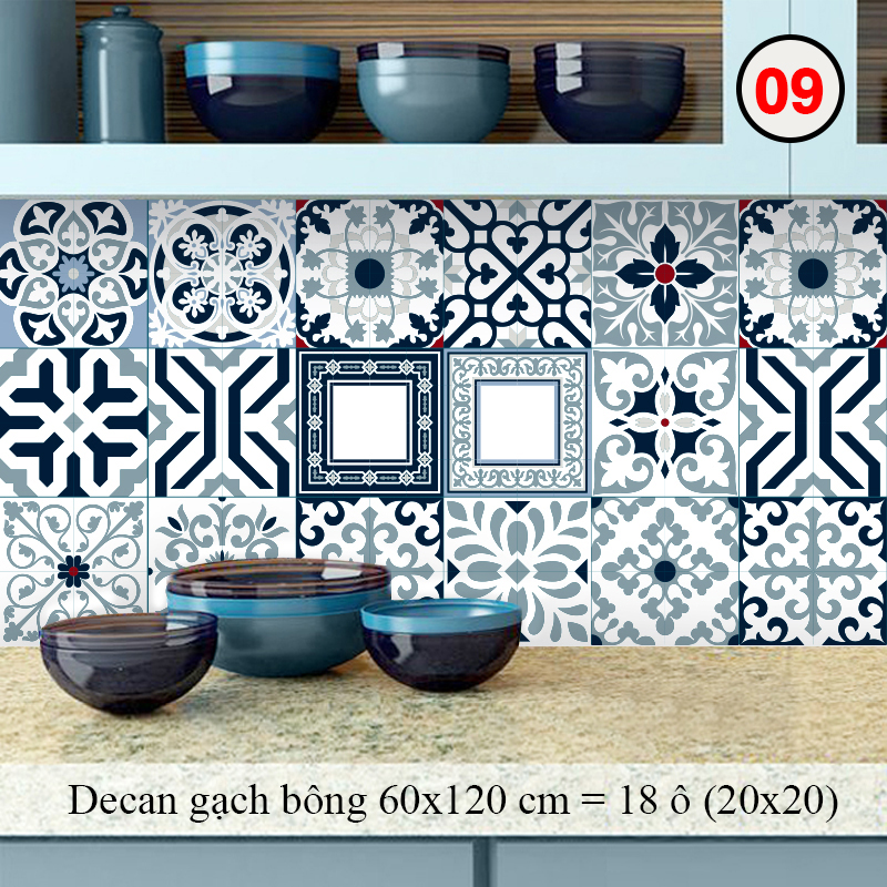 Giấy Dán Tường Nhà Bếp, Miếng Dán Bếp Chống Bắn Dầu Mỡ, Chống Bay Màu, Chịu Nhiệt Độ Cao | Decal Dán Bếp Xanh Lơ Họa Tiết