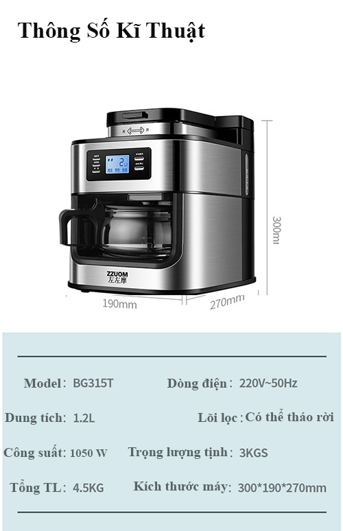 Máy pha cà phê từ hạt tự động hai trong một, chức năng nghiền hạt độc lập và giữ ấm cà phê Hàng Chính Hãng