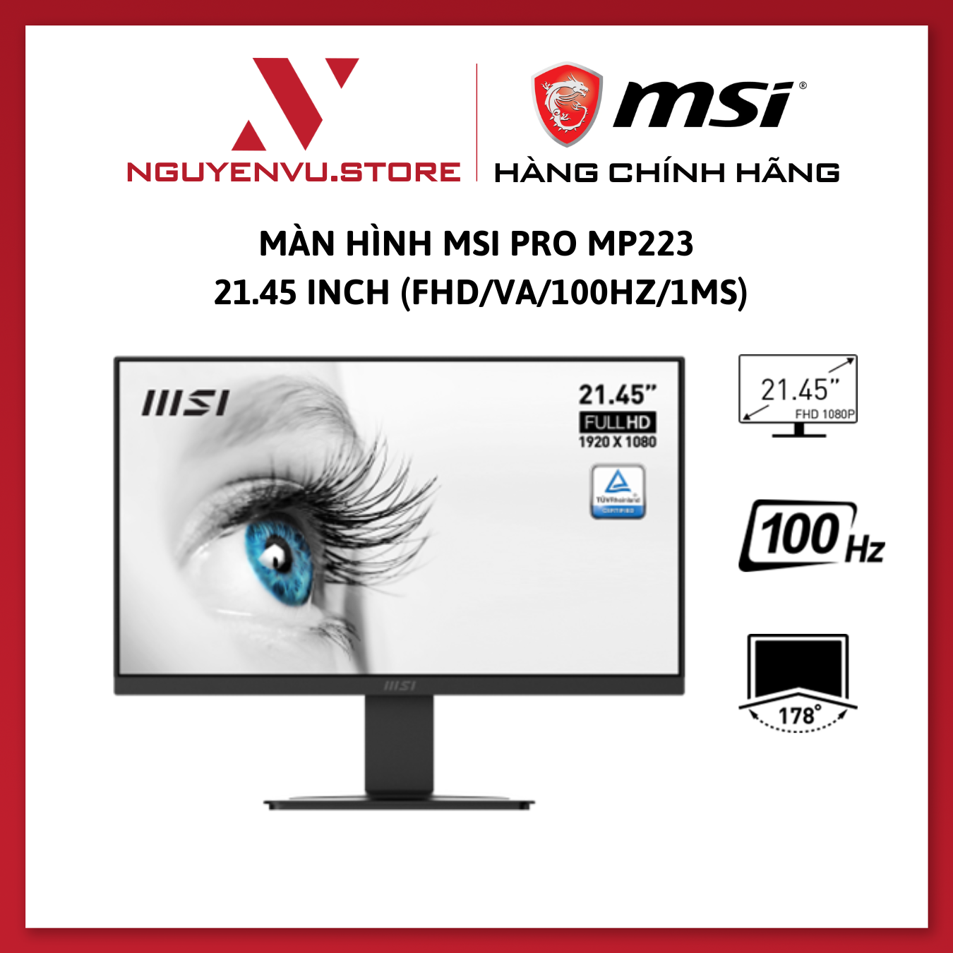 Màn hình máy tính MSI PRO MP223 21.45inch (FHD/VA/100Hz/1ms) - Hàng chính hãng