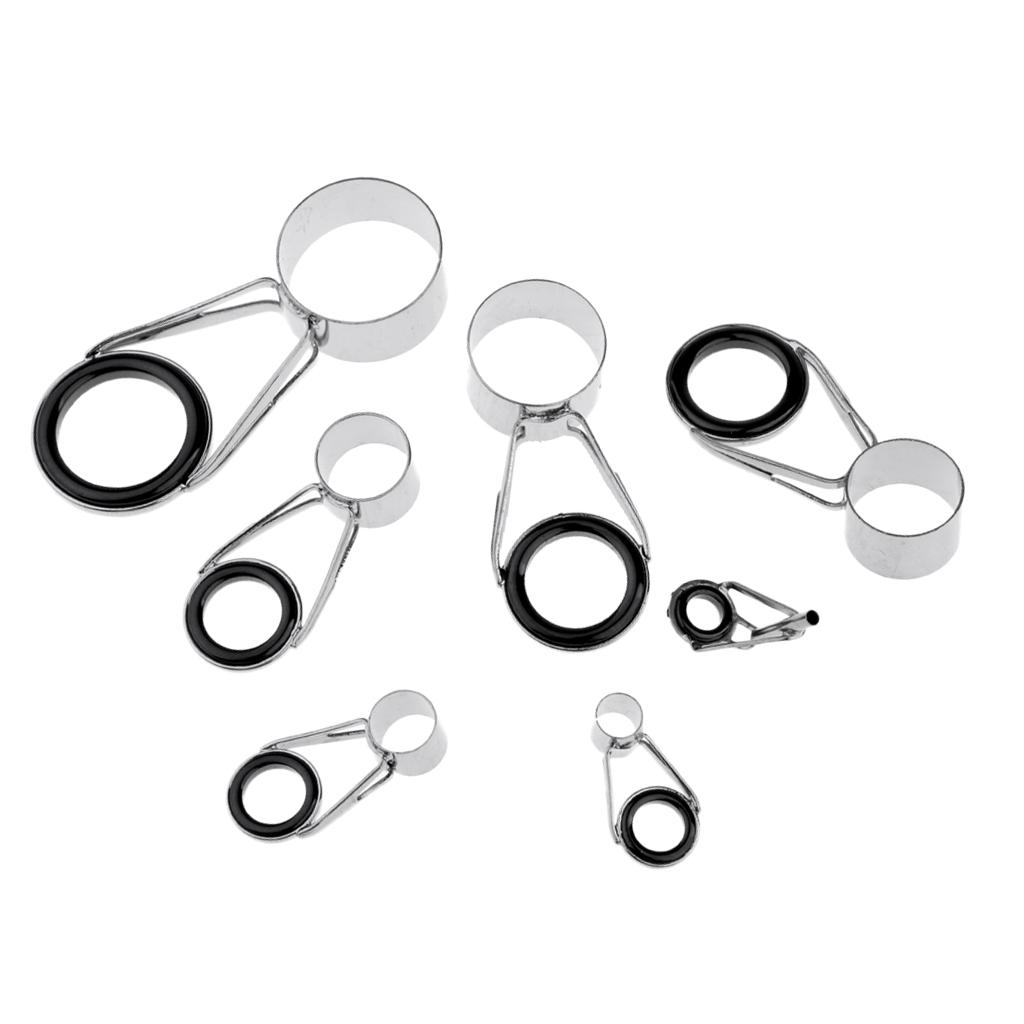 7Pcs/set Ceramic Ring Eyes Fishing Rod Tip Guides Free Stainless Steel Frame