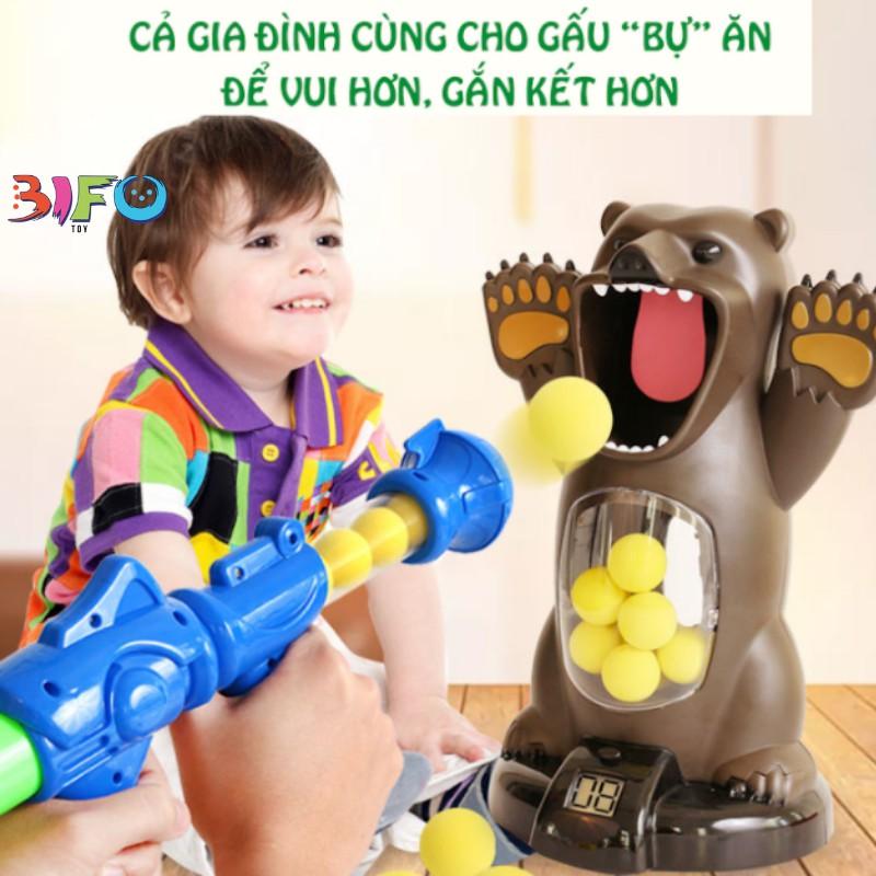 Bộ đồ chơi bắn bóng bông hình cá sấu, gấu nâu, vịt vàng vui nhộn cho bé ( Tặng kèm bóng bông)