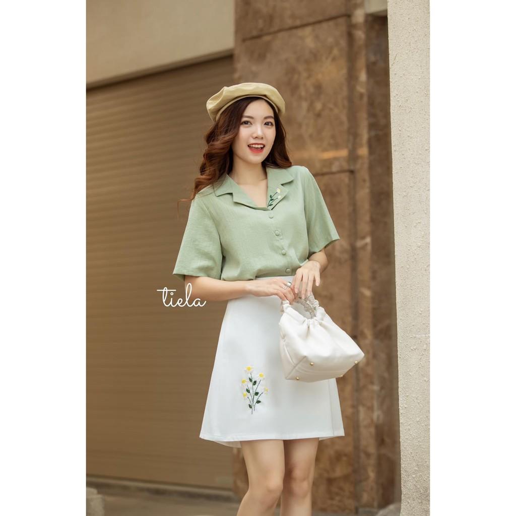 Áo sơ mi thêu hoa cúc tay ngắn TIELA - Áo sơ mi công sở Daisy Shirt