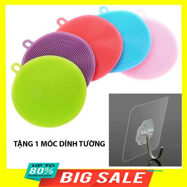 Miếng rửa nồi bằng silicon tiện dụng đa năng 5x12cm tặng 1 móc dính tường