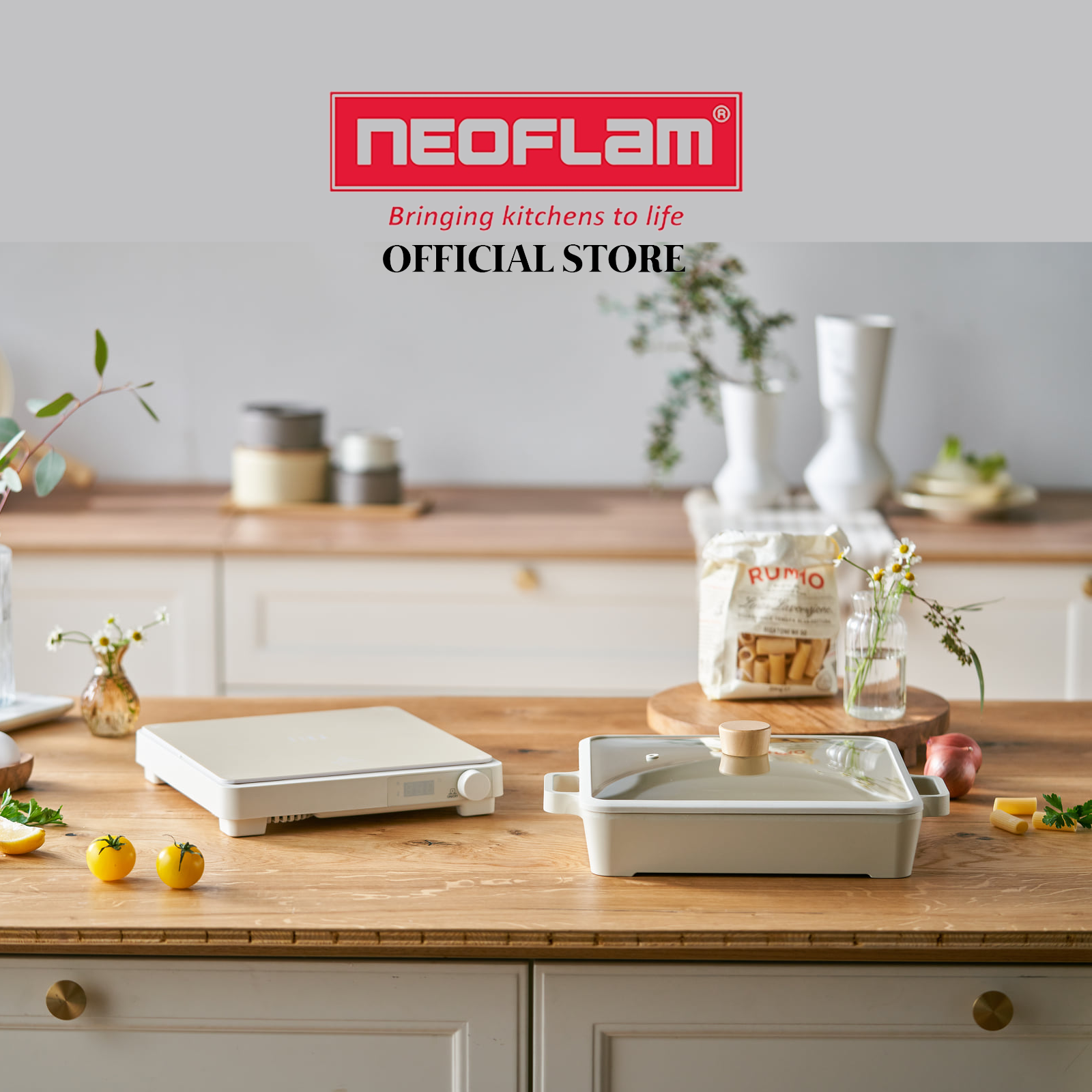Bộ Combo 2 món chảo lẩu, bếp từ Fika Neoflam - Hàn Quốc, Sản phẩm màu trắng ngà