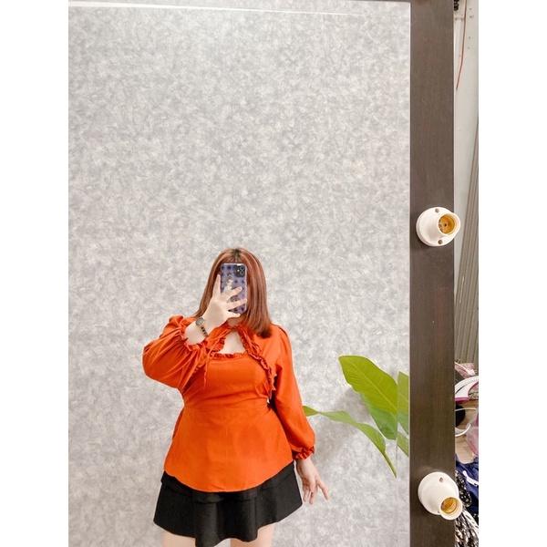 Áo cổ tàu peplum che bụng 50-85kg