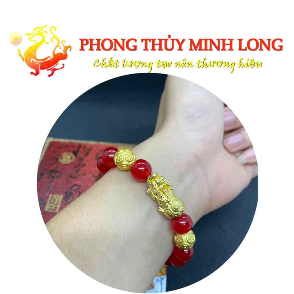 Vòng tay đá Mã Não Đỏ 3A mix tỳ hưu và 2 hạt Vàng