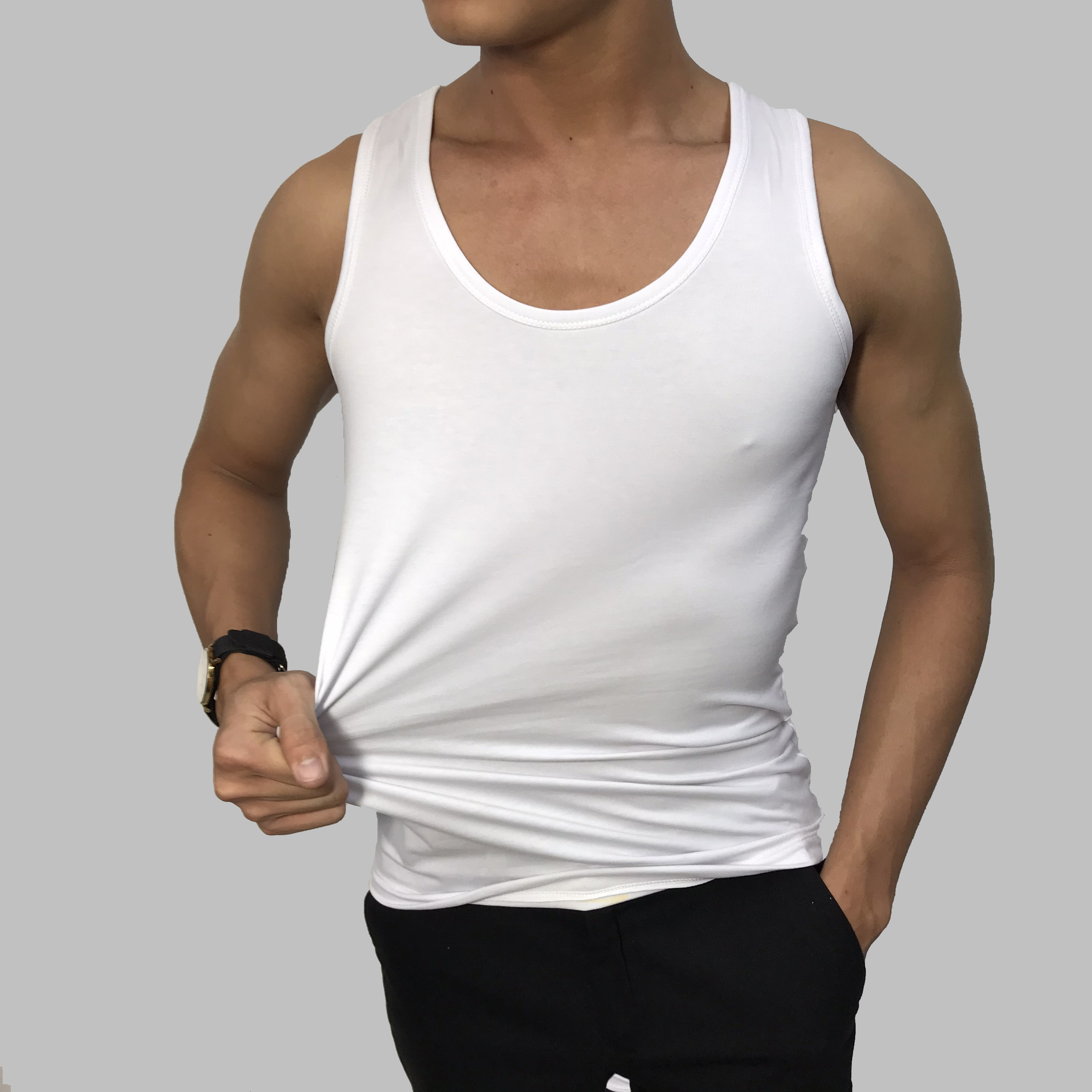 Áo 3 lỗ cổ vuông nam  Áo thun ba lỗ nam tập gym dáng ôm body vải thun cotton co giãn 4 chiều mặc mát U05