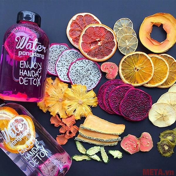 Hộp 30 gói trà detox hoa quả sấy khô robimart vip 5 vị giảm cân, giữ dáng, đẹp da - tặng kèm bình 1000ml, đường, mật ong