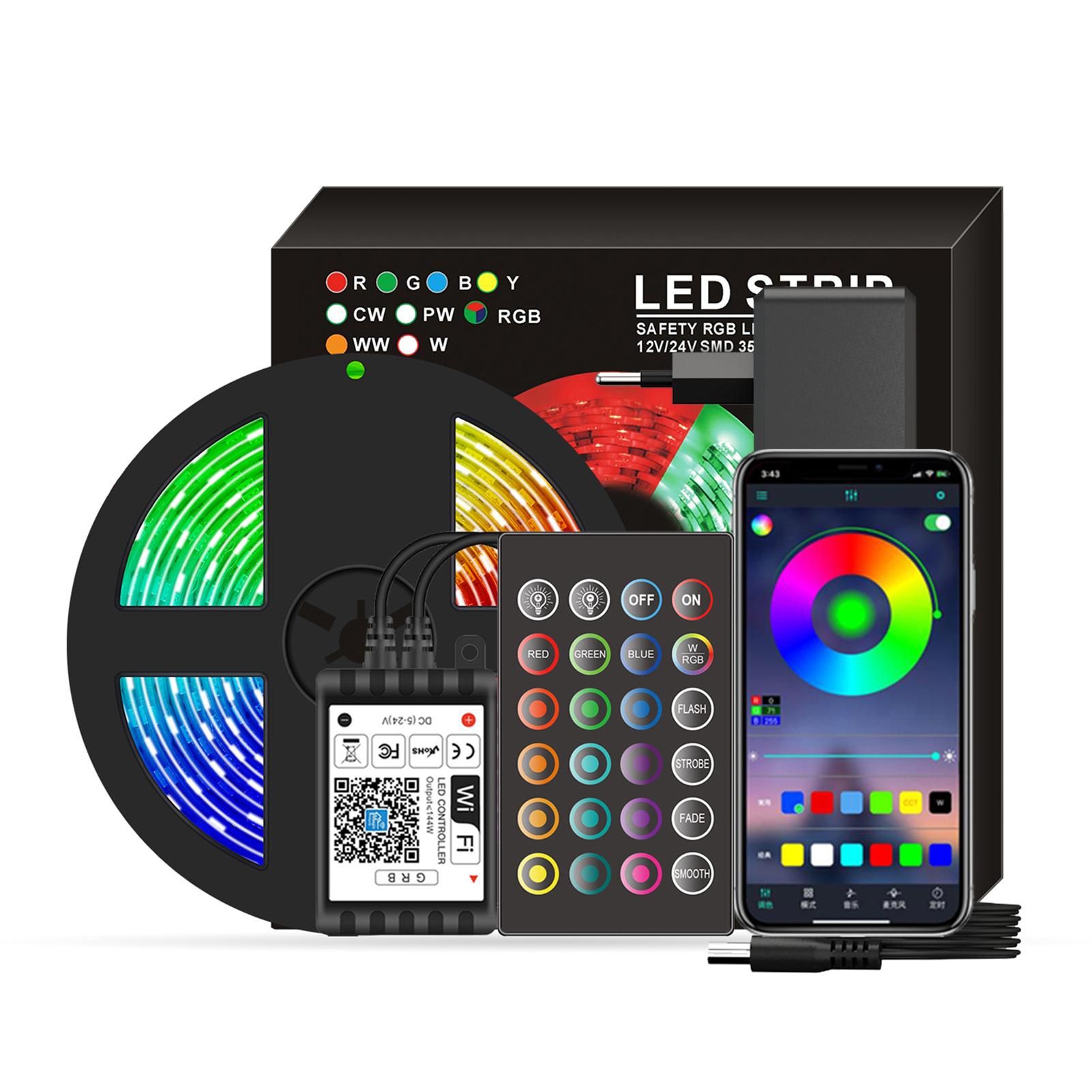 Dải đèn led thông minh RGB 16,4ft thay đổi màu 5050 điểu khiển bằng app và nút bấm