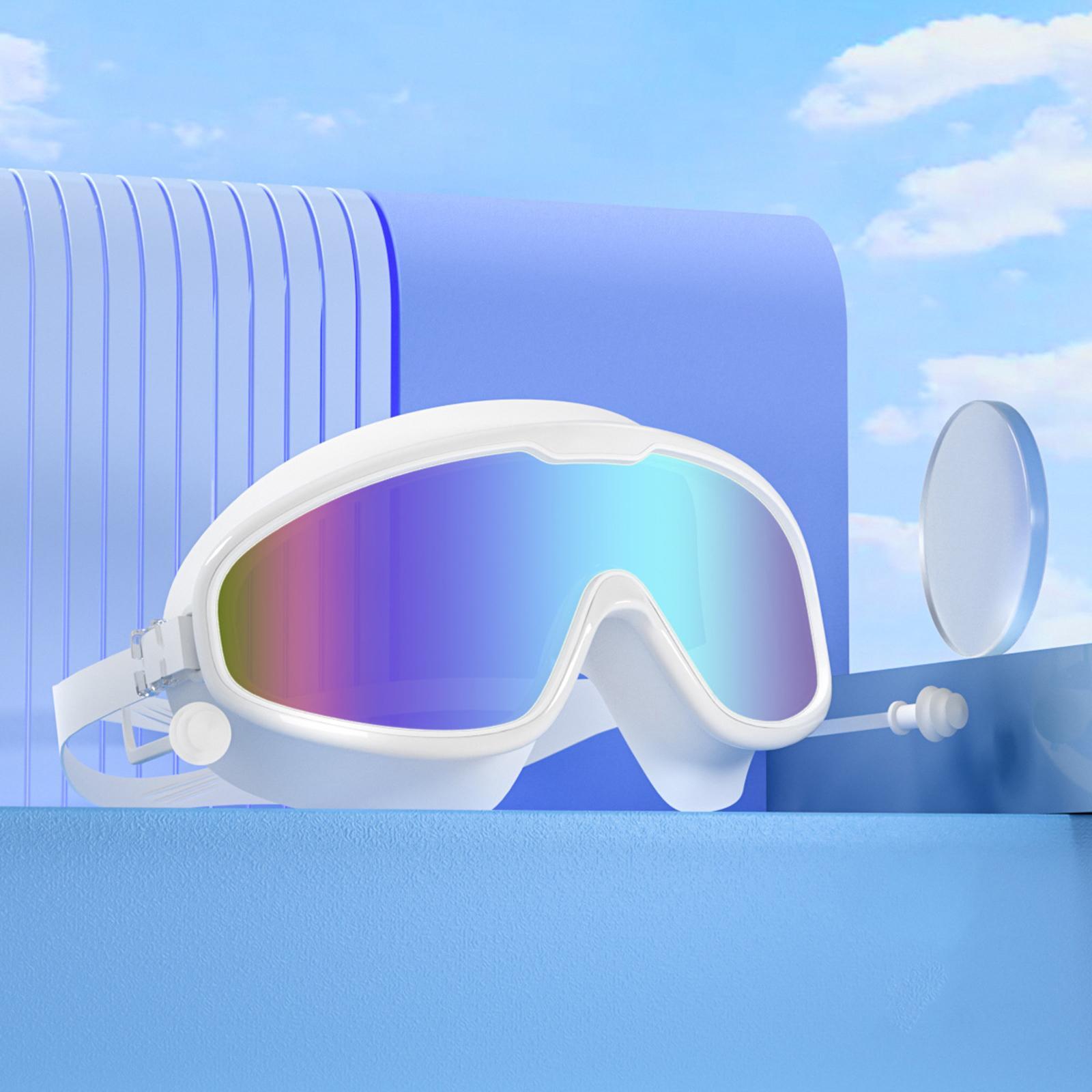 Swimming Goggles Swim Glasses Large Frame Diving Glasses with Earplugs - White Plating Boxed