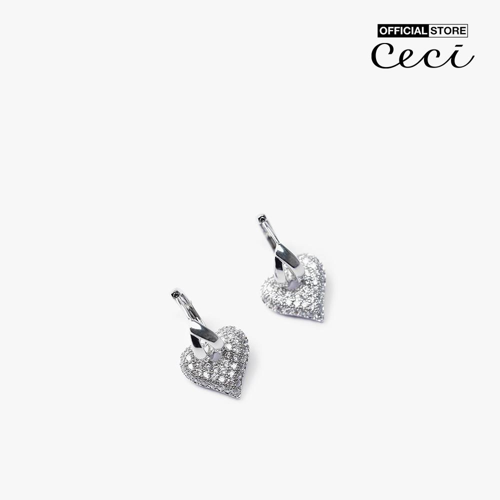 CECI - Khuyên tai nữ khoen tròn thiết kế trái tim đính đá sang trọng CC1-09000115