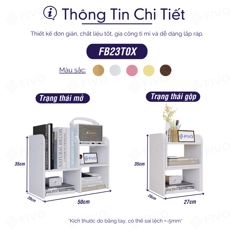 Kệ Sách Gỗ Mini Để Bàn Đa Năng FIVO FB23 Bo Góc An Toàn, Dễ Dàng Lắp Ráp, Trang Trí Góc Học Tập Và Làm Việc