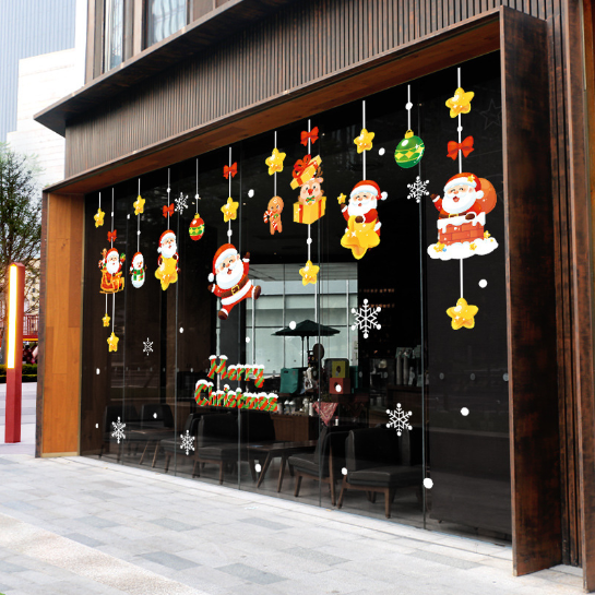 Decal trang trí Noel - Rèm dây ông già Noel và ngôi sao