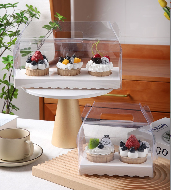10 Hộp mica quai xách 2 cupcake - hộp quai xách đựng 2 ly bánh lạnh