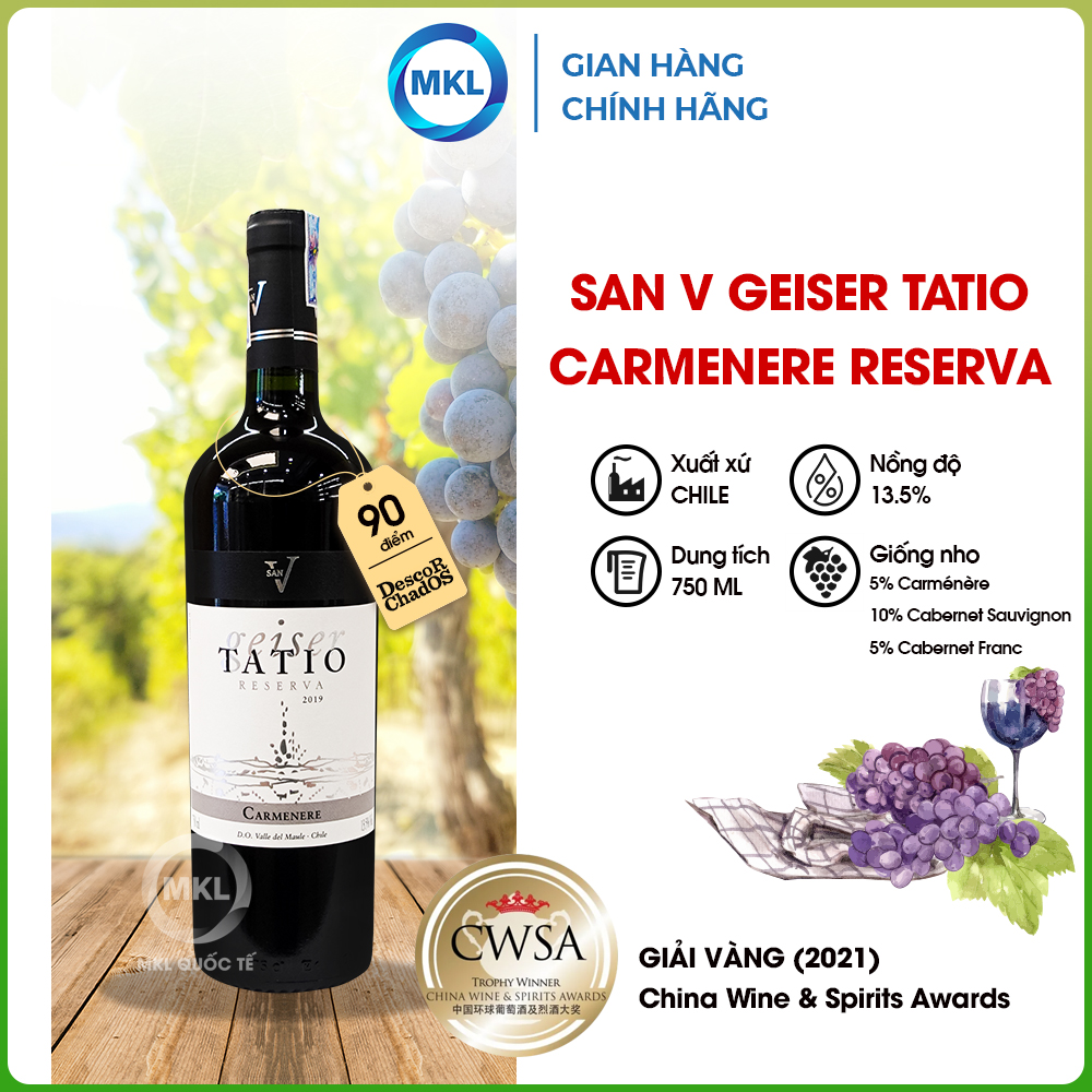 Rượu Vang Đỏ San Vicente Geiser Tatio Carmenere Reserva 750ml 13% - Chile - Hàng Chính Hãng