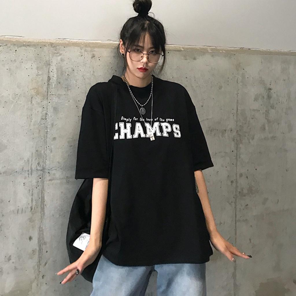Áo thun nữ áo phông nữ unisex form rộng tay ngắn in hình chữ champ cổ tròn VAVASA AT01