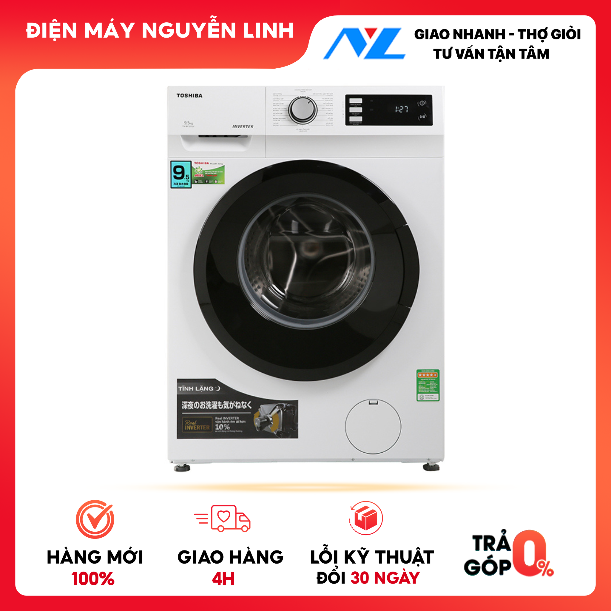 Máy giặt Toshiba Inverter 9.5 Kg TW-BK105S2V - Hàng chính hãng