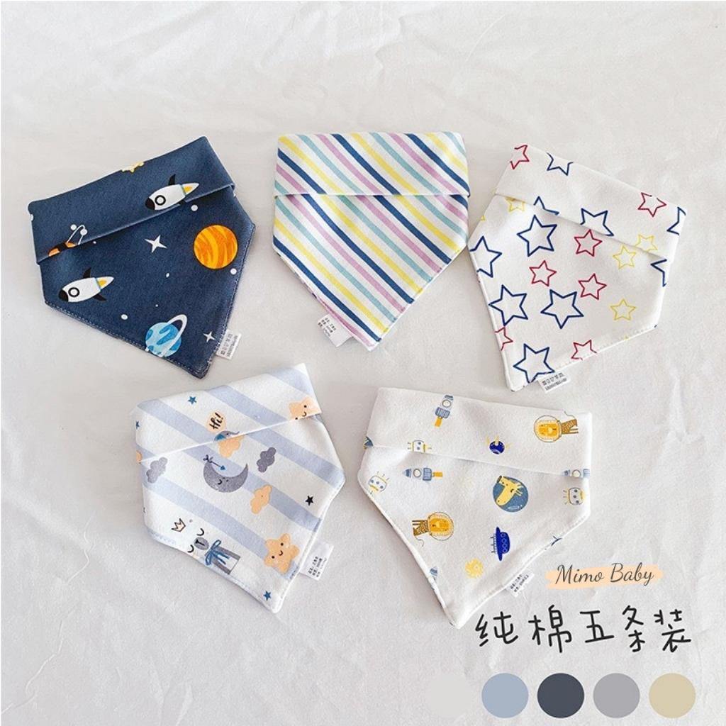 Set 5 yếm cổ tam giác chất liệu cotton in hình đáng yêu cho bé YC14 Mimo baby